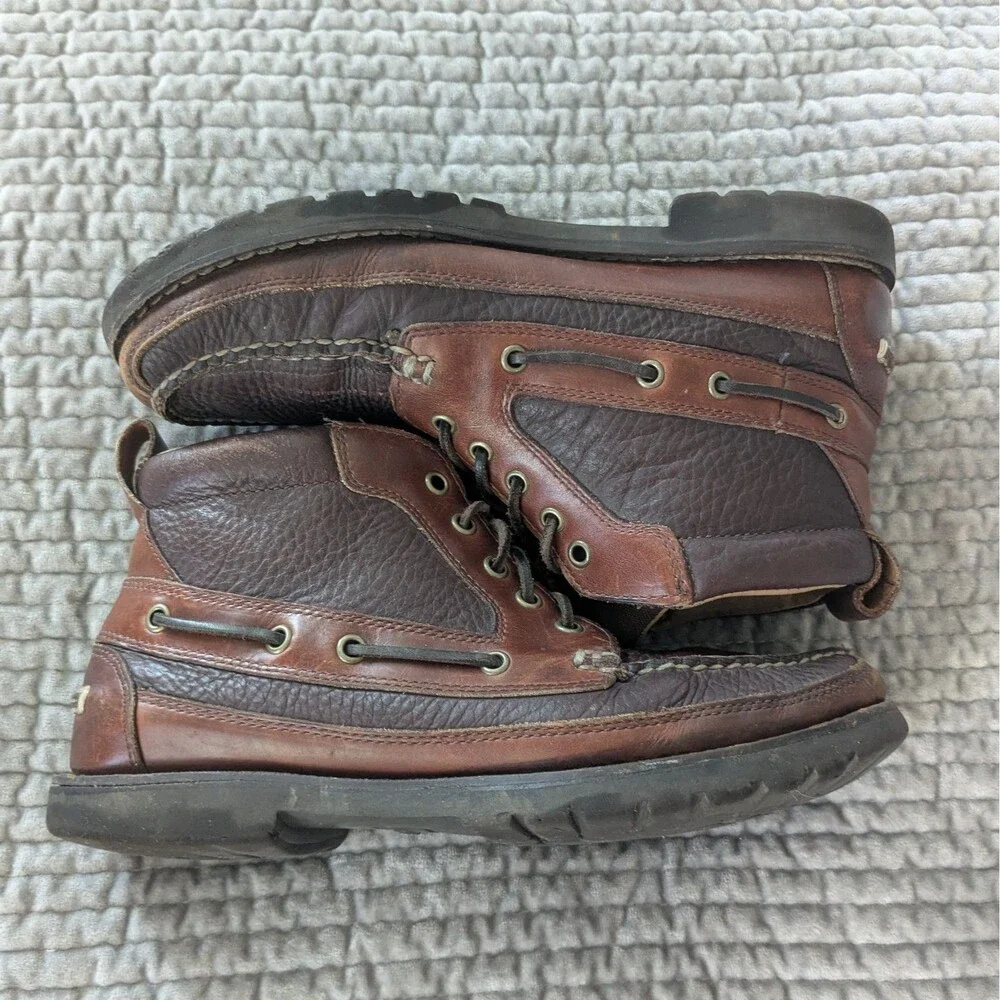 L.L.Bean Mens 9 D Brown Leather Moc Toe Ankle Boots Handsewn Lace Up 204479